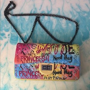 Colorful Graffiti Chain Shoulder Bag